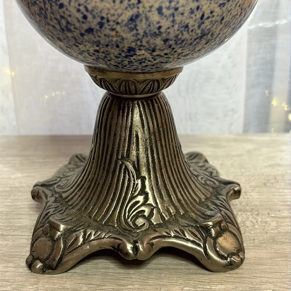 Metal Marble Candle Holder with Blue Plaid Candle